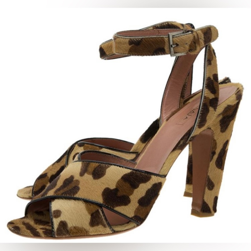 Alaia Paris Azzedine Leopard Pony Hair Ankle Strap Sandals Size 38